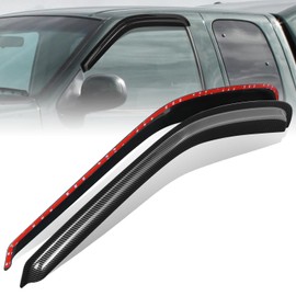 Auto Dynasty Set of 2 Carbon Fiber Pattern Window Visors Compatible with 1997 1998 1999 2000 2001 2002 2003 2004 Ford F150 F250 Heritage, Tape-On Rain Guards Shield Vent Shade Deflector Glossy Black