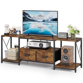 Homeiju TV Stand for TVs up to 75 Inch, Entertainment Center with Fabric Drawers, TV Media Console Table with Open Storage Shelves for Living Room, Bedroom, Rustic Brown