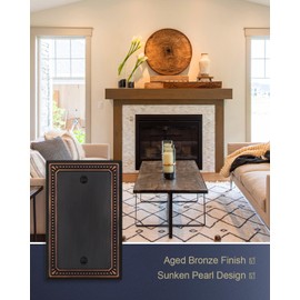 ZILLSEA Metal Wall Plates, Switch Plates and Outlet Covers, Decorative Pearl Design (1 Blank 2PK, Aged Bronze, Midsize)