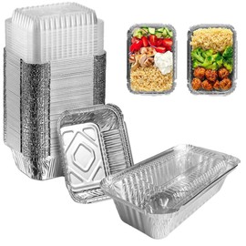 LUCKMETA Sartenes pequeñas de aluminio de 1 libra con tapas transparentes (paquete de 50) sartenes de aluminio, utensilios de cocina desechables, bandejas para llevar, contenedores desechables de alimentos para restaurantes y catering reciclables, paquet
