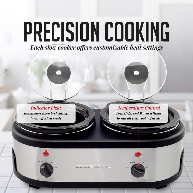 OVENTE Double Slow Cooker, Buffet Server and Warmer with Two