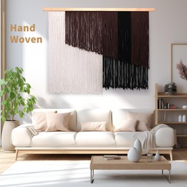 laddawan Product image Extra Large Boho Wall Decor For Bedroom Macrame Wall Hanging Dip-Dyed Tapestry Modern Wooden Home Wall Art For Living room (Black brown)