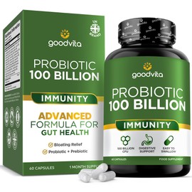 Goodvita Goodvita Probiotics for Gut Health | UK Made | High Strength 100 Billion CFU | 60 Capsules, 1 Month Supply | Digestive + Immunity Support | 30 Live Strain Complex Inc Prebiotics | Women + Men