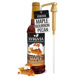 Syruvia Coffee Syrup, Maple Bourbon Pecan Flavored Syrup for Drinks, Lattes, and Desserts – 25.4 fl oz, With Pump