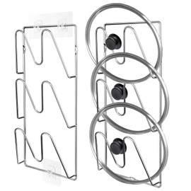 MZTOOL 2 Pack Pot Lid Organizer Rack, 6-Tier Pot Lid Holder,No Drilling Required, Sticks To Smooth Walls/Doors, Rust-Resistant Pot Lids For Kitchen Storage