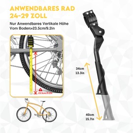 UETSNOR Bicycle Stand 24-29 Inches, Universal Height Adjustable Bicycle Stand, Maximum Load 35 kg, Non-Slip Side Stand Bicycle, Stable Bicycle Stand for Mountain Bike, City Bikes, Road Bike