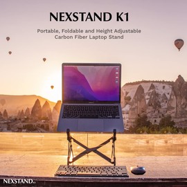 NEXSTAND K1 Laptop Stand, Carbon Fiber Foldable Portable Desktop Laptop Holder, 7 Levels Height Adjustable Ergonomic Laptop Riser for Desk, MacBook, Notebook