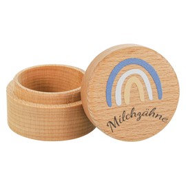 Huiguli Tooth Fairy Box, Wooden Tooth Box Keepsake with Rainbow Pattern, Baby Tooth Storage Box for Girls And Boys, Cute Lost Tooth Holder Birthday Gifts, Blue