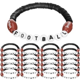Trnayi 24 Pcs Sports Bracelets Sports Party Favors Charm Sports Bracelet Stackable Clay Beaded Bracelets for Teens Team Women Men Sports Party Decoration(Football)