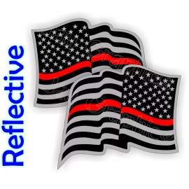 Unbranded/Generic REFLECTIVE Wavy THIN RED LINE American Flags Stickers Decals Flag Firefighter