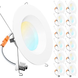 Sunco 12 Pack Retrofit LED Recessed Lighting 6 Inch, Selectable 2700K/3000K/3500K/4000K/5000K, Dimmable Can Lights, Baffle Trim, 13W=75W, 965 LM, Damp Rated - Energy Star