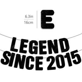 Pre-Strung Legend Since 2015 Black Glitter Banner, Happy 11th Birthday Decorations for Boy, 11 Year Old Anniversary Party Decor for Girl