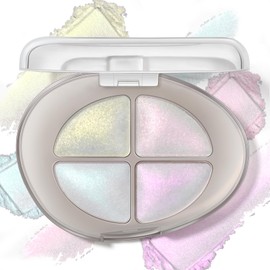 HOSAILY 4 Colors Holographic Multichrome Glitter Eyeshadow Palette, Chameleon White Color Shift Glitter Iridescent Baked Eyeshadow Powder, Sparkling Smooth Shimmer Face Highlighter Fairy Makeup 01