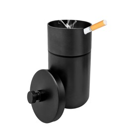 DXNQ Car Ashtray with Lid, Windproof Smokeless Stainless Steel Ash Tray Butt Bucket, Detachable Self Extinguished Ashtray for Car Cup Holder Home Office Travel, Car Accessories (Black)