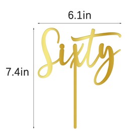 AROKIPPRY - Decoración acrílica para tartas de 60 cumpleaños, 60 cumpleaños, suministros de decoración para fiestas de cumpleaños