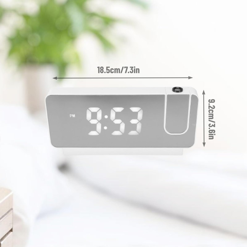 Projection Alarm Clock, 7.3 inch Digital Clock with 180°Projector, USB