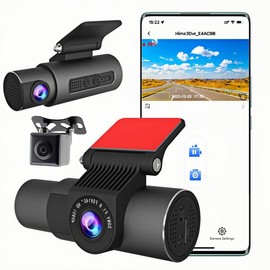 3 Channel Dash Cam 2K+1080P Front, Inside and Rear, Screenless Design Mini Dash Camera with Built-in WiFi, Night Vision, Free 32GB Card, App Control, G-Sensor, Loop Recording, Easy Install for Cars