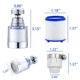 Faucet Water Filter 360° Rotating Sink Water Filter, Kitchen Sink Filtration,Bathroom Faucet Filter,Removes Chlorine Fluoride Heavy Metals for Home, Bathroom, with Universal Adapter + 2 Cartridges