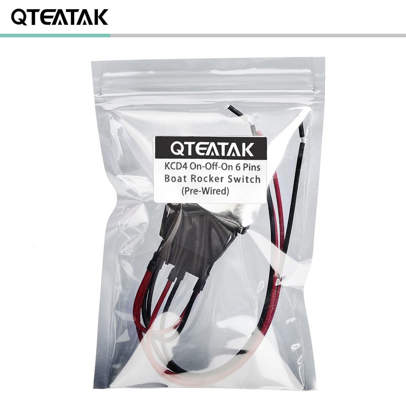 QTEATAK DPDT 6 Pins 3 Position ON/Off/ON Pre-Wired Black Rocker