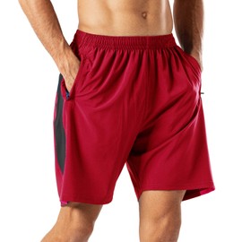 HMIYA Men's Casual Sports Quick Dry Workout Running or Gym Training Short with Zipper Pockets(Red,XXL)