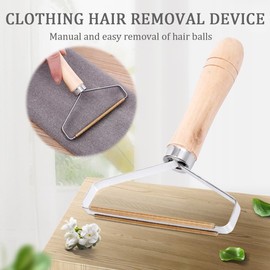 DAZISEN Portable Lint Remover - Double Sided Copper Blades Carpet Scraper Pet Dog Cat Hair Remover for Carpet with Wooden Handle Reusable Hair Remover Tool Fur Fluff Remover