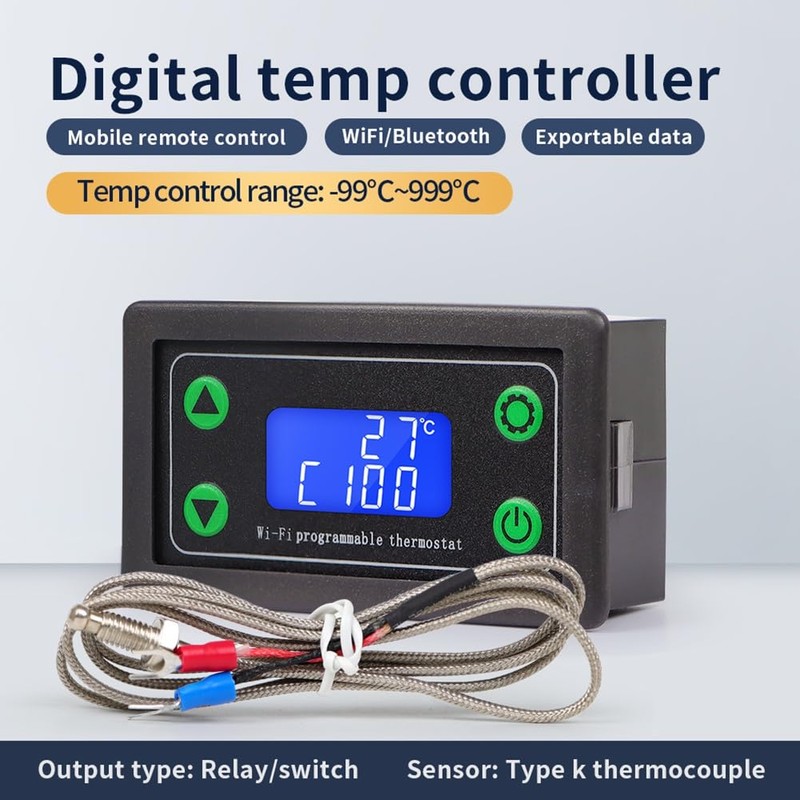 Aswalling Tuya WiFi High Temperature Controller Digital Programmable Thermostat K-Type