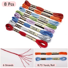 CABODYALS 8 Skeins 6 Strands 70 Yards Variegated Embroidery Cross Stitch Thread Gradient Color Friendship Bracelet Blue Cotton String Floss for Sewing Making Bracelet Knitting Stitching Craft Supply