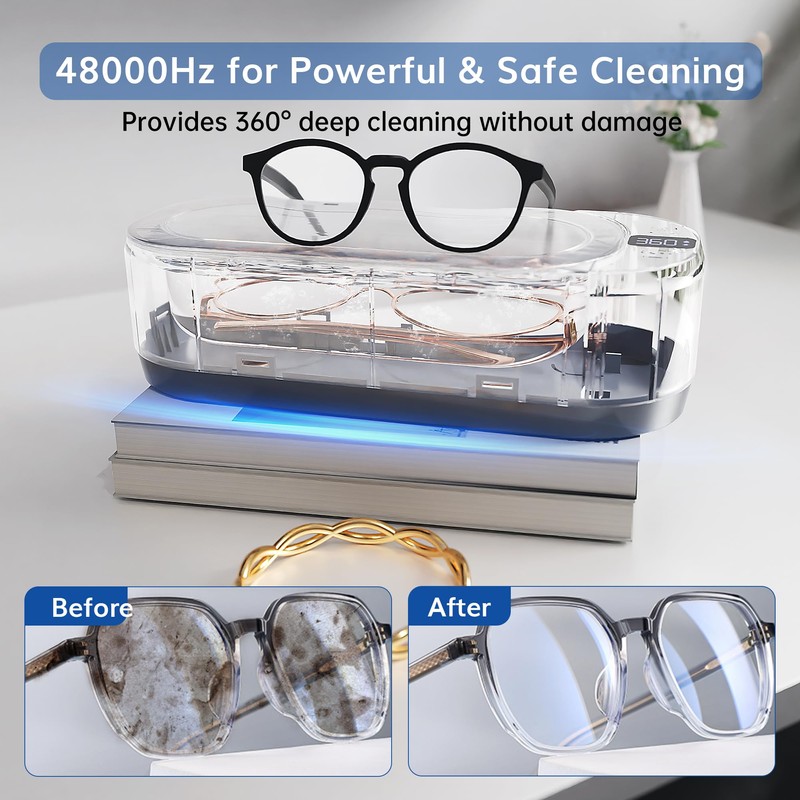Upgraded KUNPHY Ultrasonic Jewelry Cleaner with 50ml Solution, 48KHZ, 12OZ