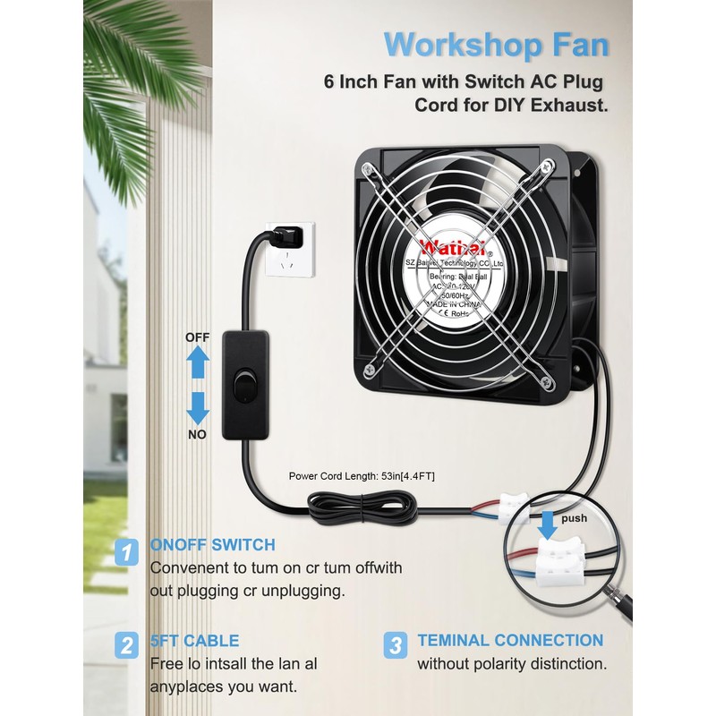 Wathai AC High Airflow Fan 15050 150mm x 50mm 6