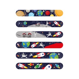 HENBRANDT 6 x Space Snap Bracelets for Kids Astronaut Rocket Party Bag Fillers Lucky Dip Slap Bracelet Snap Band Girls and Boys Wristbands