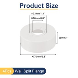 sourcing map 4pcs Shower Arm Flange 70mm/2.8" OD Escutcheon Plate ABS Round Plumbing Cover Plates for 20mm/0.8" Dia Water Pipe Faucet Decoration, White