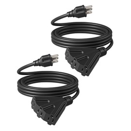 DEWENWILS 25FT Outdoor Extension Cord, 16/3 SJTW Tri-Tap Power Cable, Weatherproof, Heavy Duty Extension Cord for Holiday Decoration and Landscaping Lights, ETL Listed, Black, 2 Pack