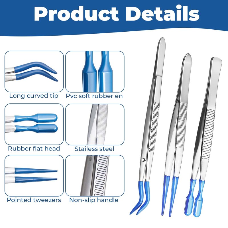 3 PCS Tweezers with Rubber Tips PVC Coated Set Precision