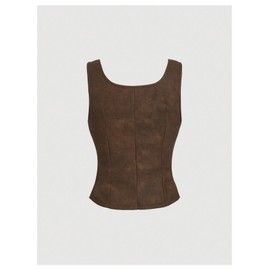 GORGLITTER Women's Western Cowgirl Rodeo Outfit Sleeveless Lace Up Vest Tops Vintage Renaissance Corset Tops Brown Medium