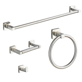 Brushed Nickel Bathroom Hardware Set 4 Pieces,Bathroom Accessories Set Stainless Steel Wall Mounted, Hand Towel Bar, Towel Ring, Robe Towel Hooks,Toilet Paper Holder,Towel Bar Set, 23.6 Inch…