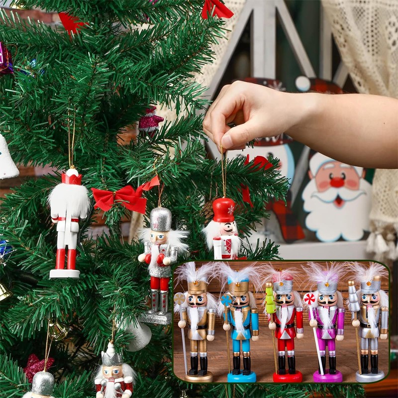 5pcs 12cm Small Wooden Nutcracker Soldier Christmas Nutcracker Figures Hanging