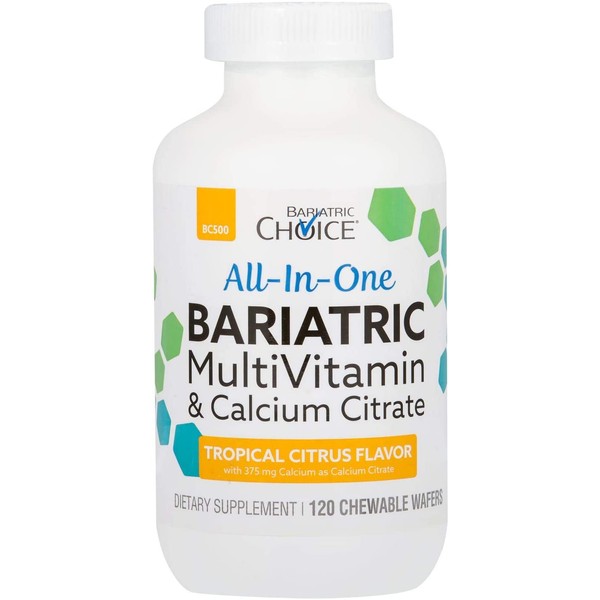 Bariatric Choice - All-in-One Bariatric MultiVitamin - Designed for Post Bariatric Surgery - Chewable Vitamin Supplements with 375 mg Calcium Citrate - Tropical Citrus - 120 ct