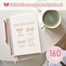 PLKMN Pink Bow Coquette Notebook, God Says You are Christian Notebook Journal for Women, Pink Office Supplies, Bible Journal Notebooks for Note Taking, Bible Journaling Notebook 5.5x8.3 (Beige) Dotted