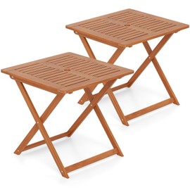 Byroce Outdoor Patio Table, 29.5” x 29.5” Folding Bistro Table with Slatted Tabletop & 2” Umbrella Hole, Solid Wood Outdoor Dining Table, Portable for Backyard, Poolside & Balcony (2, Square)