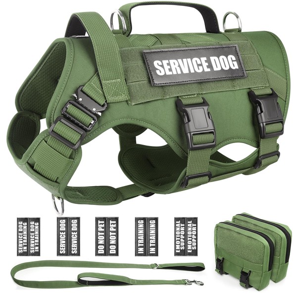 WINSEE Tactical Dog Harness with Dog Leash, Service Working MOLLE