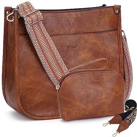 HKCLUF 4055 Women's Fashionable Crossbody Bag Purse For Women Leather Handbag Wallet Set Waterproof Women Crossbody Bag With 2count Adjustable Guitar Strap Perfect:_Reddish Brown