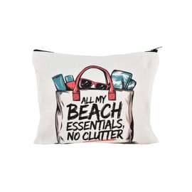 Sisadodo Sandbeach Themed Makeup Cosmetic Bag for Women Girls Friendship Birthday Gift for Bestie Friend All My Beach Essentials Print Travel Organiser Pouch for Beach Lovers Summer Vacation Bag Gift