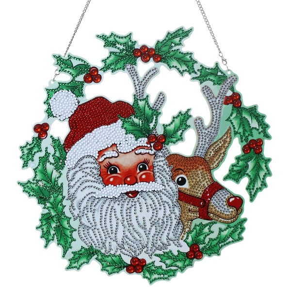 NA 5D Diamond Painting, DIY Door Wreath, Christmas, Round Wreath Set, Christmas Wreath for Adults, Children, Ornaments (SantaClaus2)