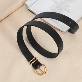 Women’s Leather Belts for Jeans Pants Fashion Gold Buckle Ladies Waist Belt,Black,Fit Waist Size 43-46 inches
