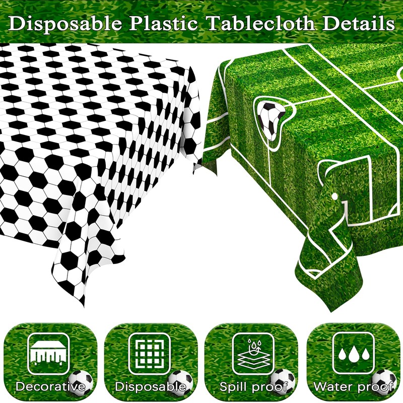 WNINK 2 Pack Plastic Tablecloth - Soccer Party Decorations -
