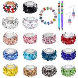 Gjinxi 100 x Beads for Threading 5 mm Large Hole Stainless Steel Colourful Spacer Beads for DIY Bracelets Jewellery Making Craft Beads with Rhinestone Spacer Beads Necklaces Metal Beads Large Hole