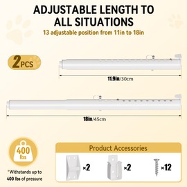 Metal Sliding Glass Pet Door Security Bar,2 Pack Adjustable Sliding Pet Door Lock Bar,Mini Pets Door Safy Bars for Lock Slidings Glass Dog or Cat Door,Doggie Doors Security Bar Size Extends 11” to18”