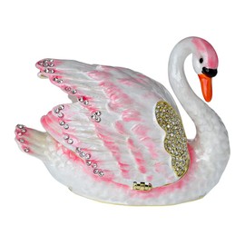 FJ FENGZHIJIE Hinged Swan Trinket Box | Golden Jeweled Enameled Bird Home Decor | Anniversary & Valentine's Day Gifts for Women