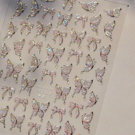 Pink Butterfly Nail Art Stickers Decal,Shell Ligh 5D Embossed Nail Sticker Decal Adhesive Design for Women Manicure Art Decorations 1Pcs