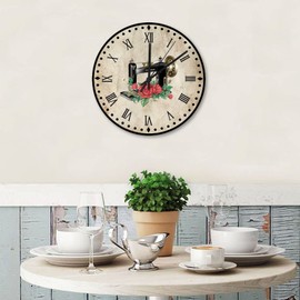 Wodevor Vintage Sewing Machine Clock 15 Inch, Tailor Gift Kitchen Wall Clock Battery Operated Silent Noiseless Round Clock for Kids Room and Kitchen Gifts for Engineers, Math Teacher